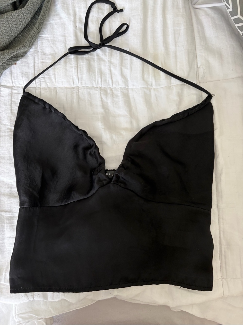Blue Blush Black Halter Tie Top size L